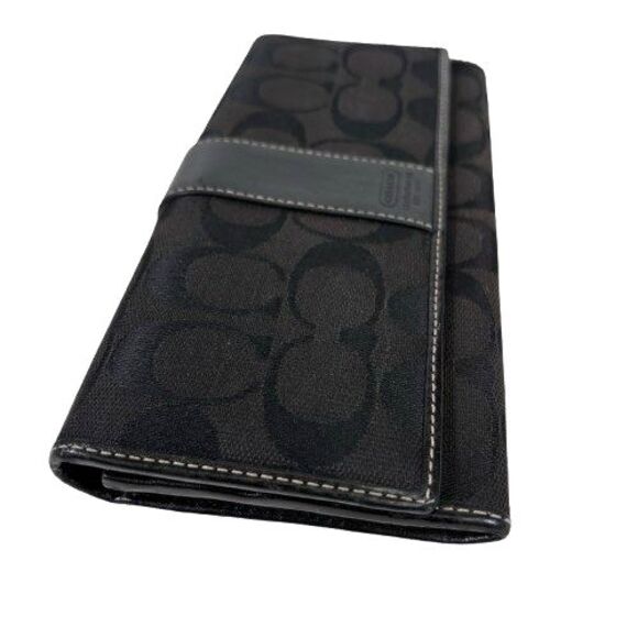 Coach Black Signature C Wallet Canvas & Leather Trim Stripe Long Credit Card - Picture 3 of 16